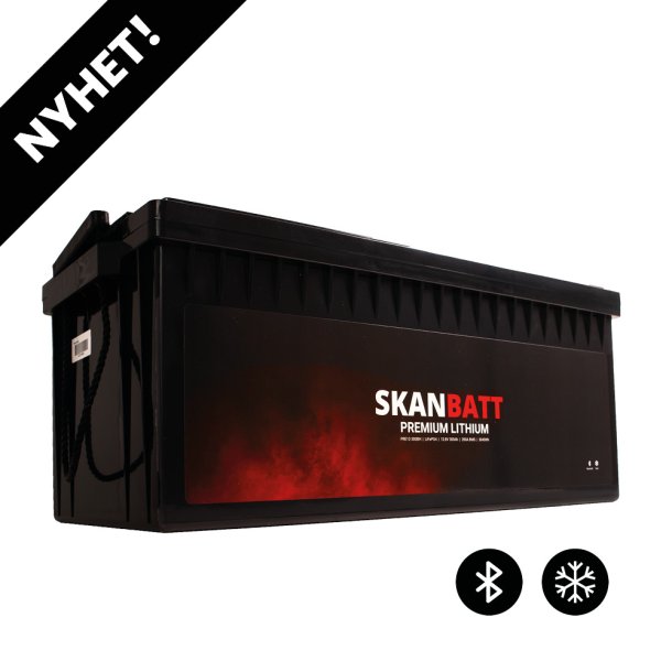 SKANBATT Premium Lithium - 12V 300Ah 200A BMS - 523x269x218mm - Bluetooth - Heat - 8 �rs garanti