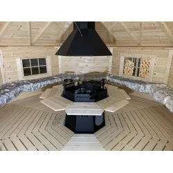 Grillhytte B 15 kvm. 150 cm veggh�yde. Med Grill, Pipe, Gulv, Benker