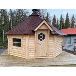 Grillhytte B 15 kvm. 150 cm veggh�yde. Med Grill, Pipe, Gulv, Benker