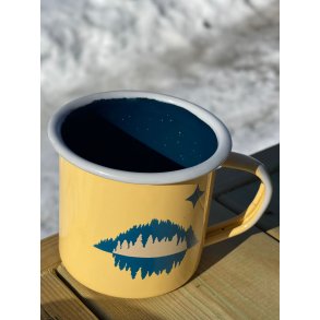 8 stk Emaljert kopp, Gul med motiv, 35 ml